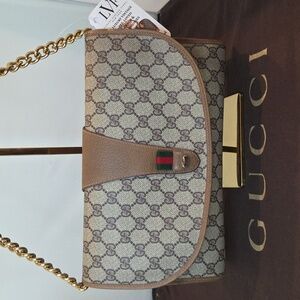 GUCCI 1970’s 2-way clutch/shoulder bag GG coated canvas/lthr iconic collectable